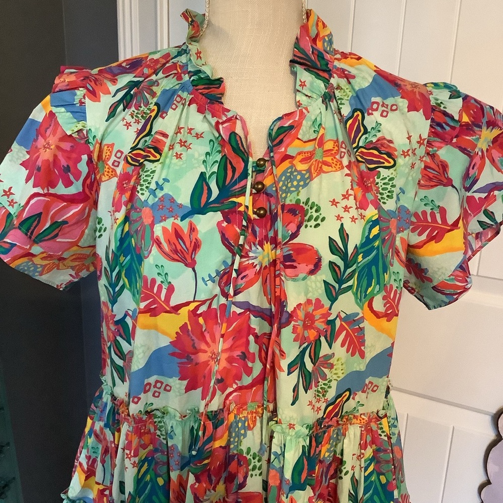 Sohana Floral Tiered Short-Sleeve Dress - Multicolor Print - Picture 2 of 7